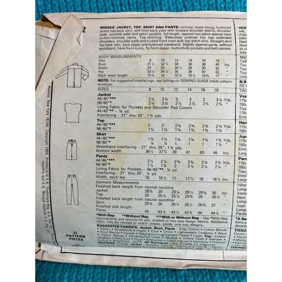 McCalls Sewing pattern 2372 blouse top skirt pants size 12 - Picture 4 of 5